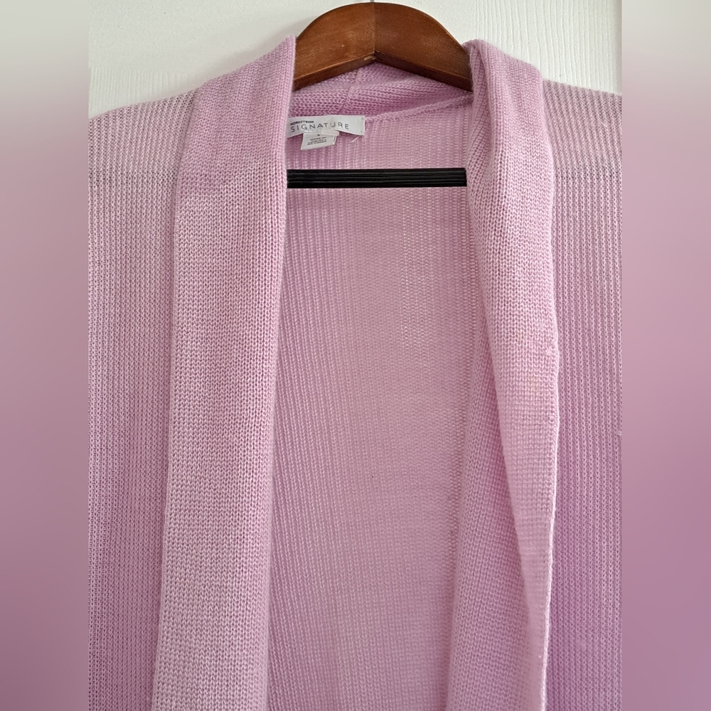 Nordstrom Cashmere Linen Soft Lightweight Lilac Pastel Cowl Drape Cardigan